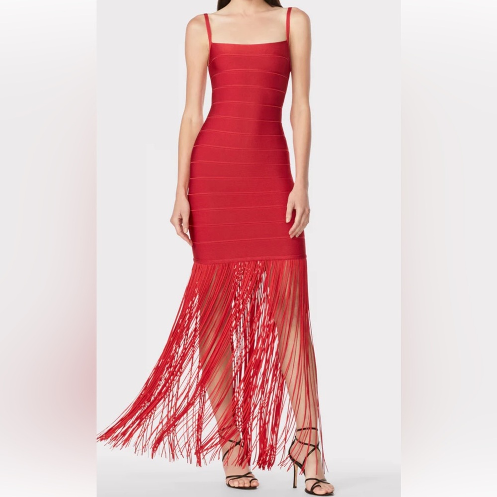 Herve Leger Red Fringe Dress